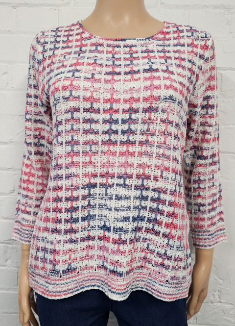 Claudia C Tape Yarn Round Neck 3/4 Sleeve Pink Jumper